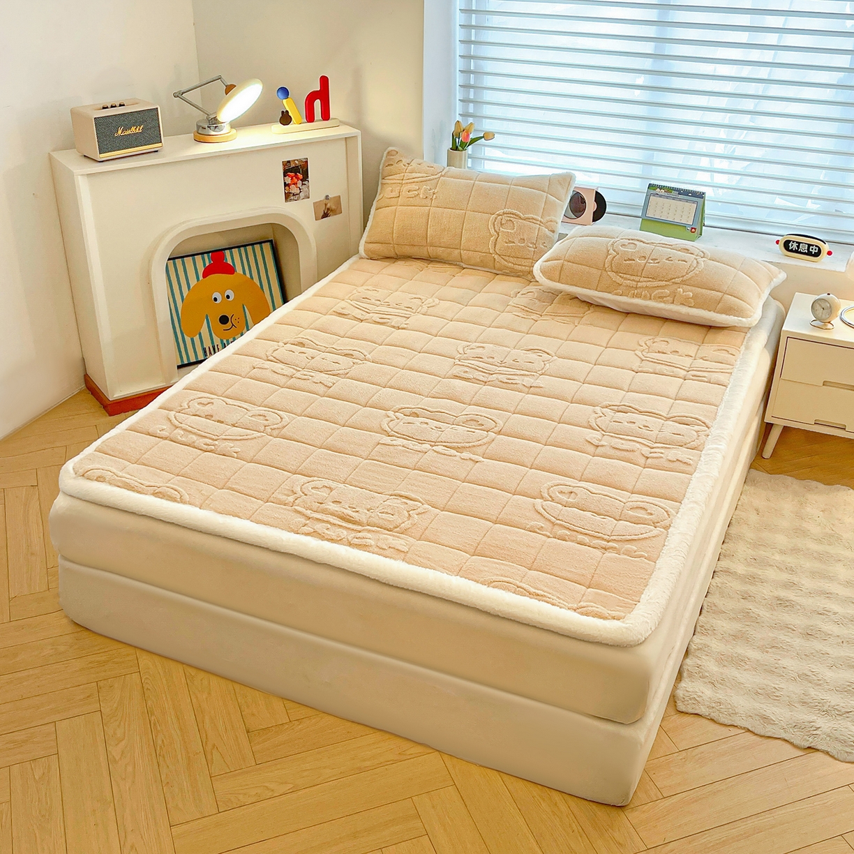 91家纺网 家纺一手货源 找家纺 予梦家纺 2025新款加厚塔芙绒床垫床褥床护垫（带卖点图和买家秀） 绅士熊 卡其