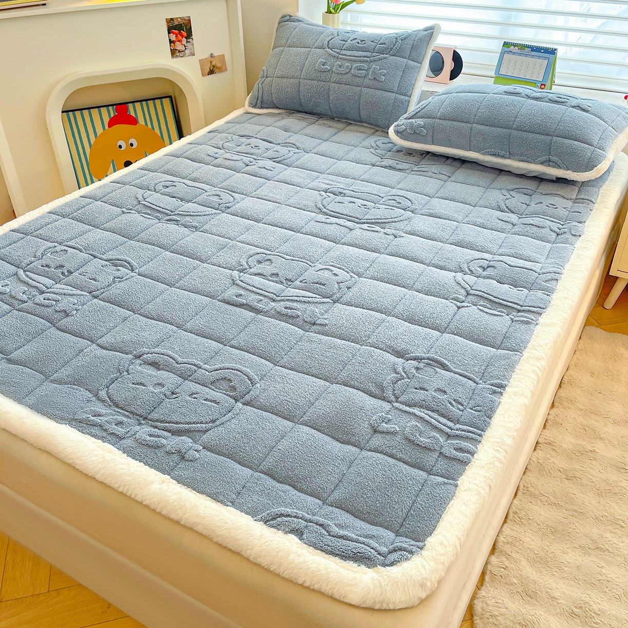 91家纺网 家纺一手货源 找家纺 予梦家纺 2025新款加厚塔芙绒床垫床褥床护垫（带卖点图和买家秀） 绅士熊 苍蓝