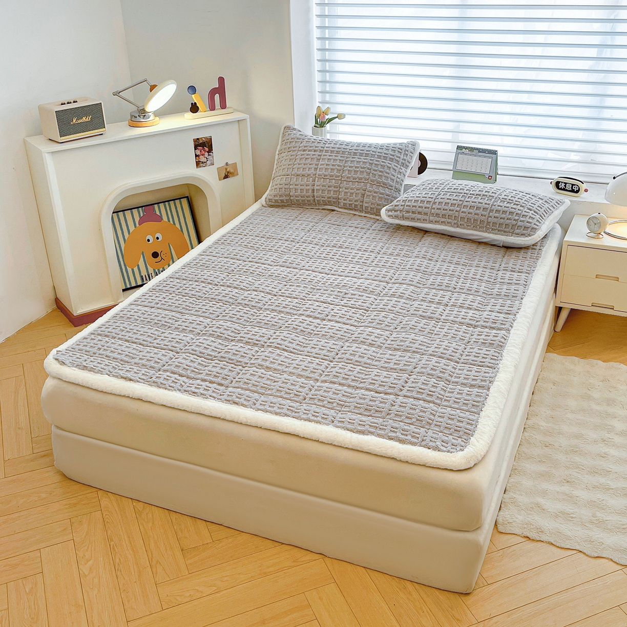 91家纺网 家纺一手货源 找家纺 予梦家纺 2025新款加厚塔芙绒床垫床褥床护垫（带卖点图和买家秀） 华夫格 星灰