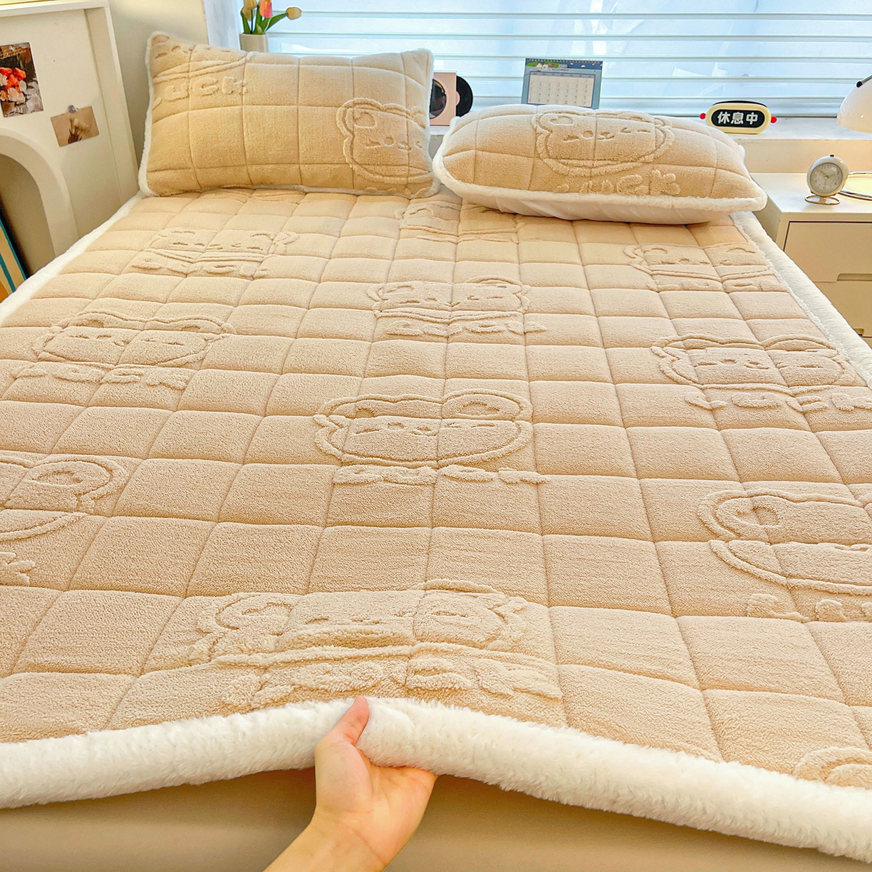 予梦家纺 2025新款加厚塔芙绒床垫床褥床护垫（带卖点图和买家秀） 绅士熊 卡其