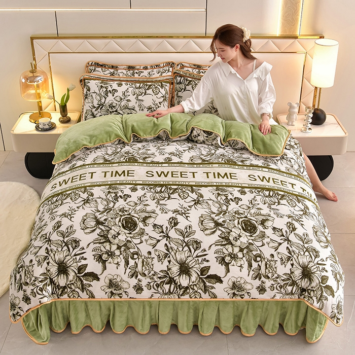 91家纺网 家纺一手货源 找家纺 （总）紫月轩 2025新款日产2万套高克重8.5斤牛奶绒四件套法莱绒四件套