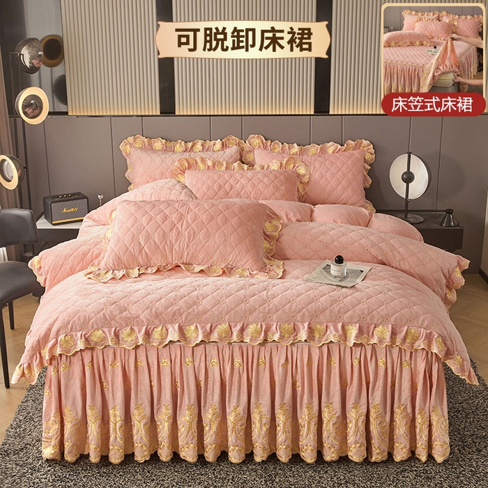 91家纺网 家纺一手货源 找家纺 （总）罗艺轩 2025新款婴儿绒加厚保暖床裙式四件套-心语