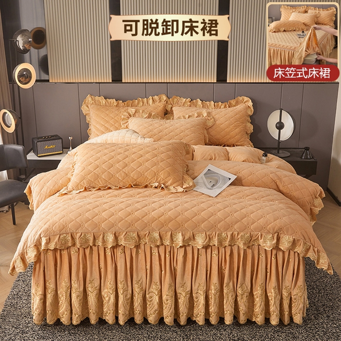 罗艺轩 2025新款婴儿绒加厚保暖床裙式四件套-心语 心语-香槟金