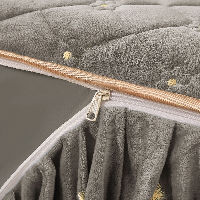 91家纺网 家纺一手货源 找家纺 罗艺轩 2025新款婴儿绒加厚保暖床裙式四件套-心语 心语-高级灰