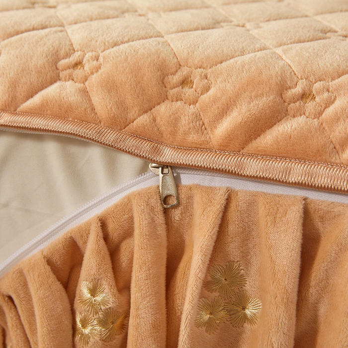 91家纺网 家纺一手货源 找家纺 罗艺轩 2025新款婴儿绒加厚保暖床裙式四件套-心语 心语-香槟金