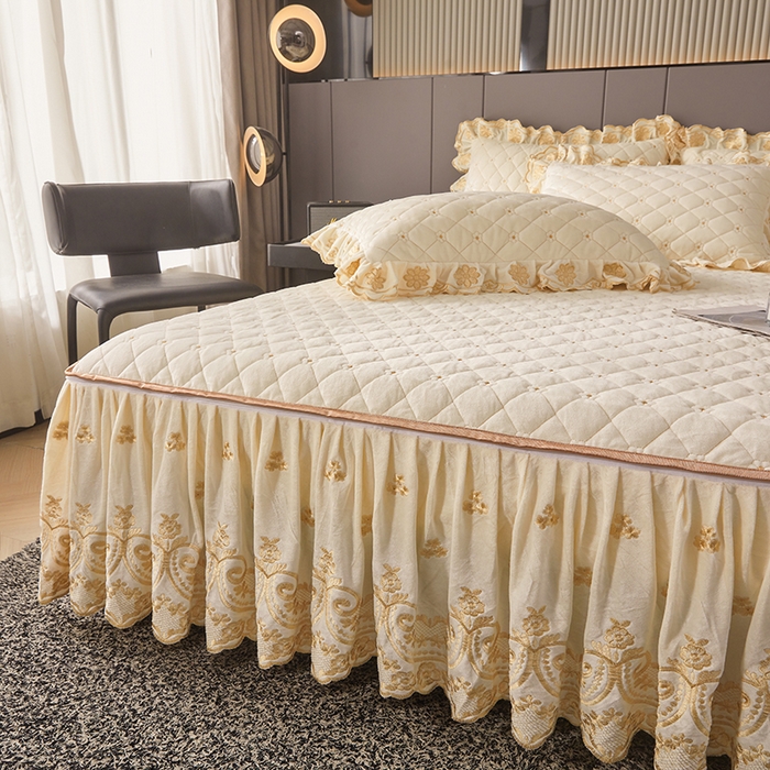 91家纺网 家纺一手货源 找家纺 罗艺轩 2025新款婴儿绒加厚保暖床裙式四件套-心语 心语-奶昔