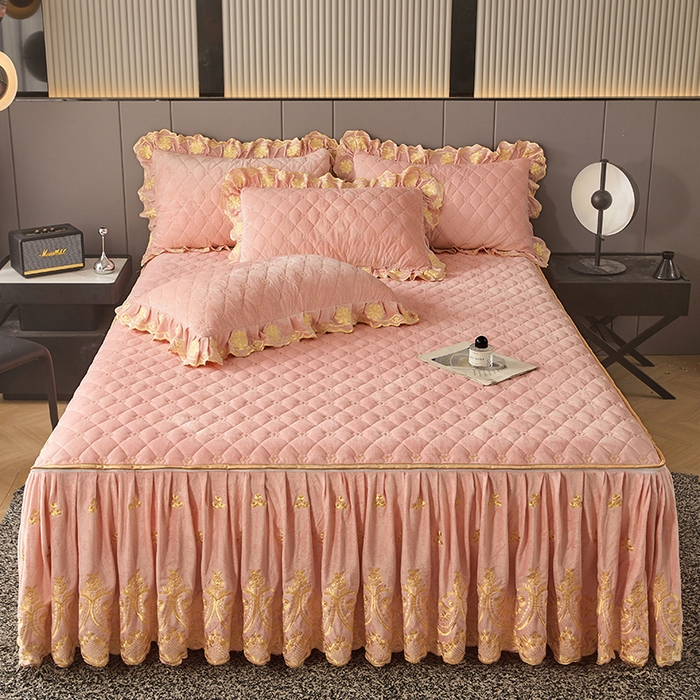 91家纺网 家纺一手货源 找家纺 罗艺轩 2025新款婴儿绒加厚保暖床裙式四件套-心语 心语-梦幻玉