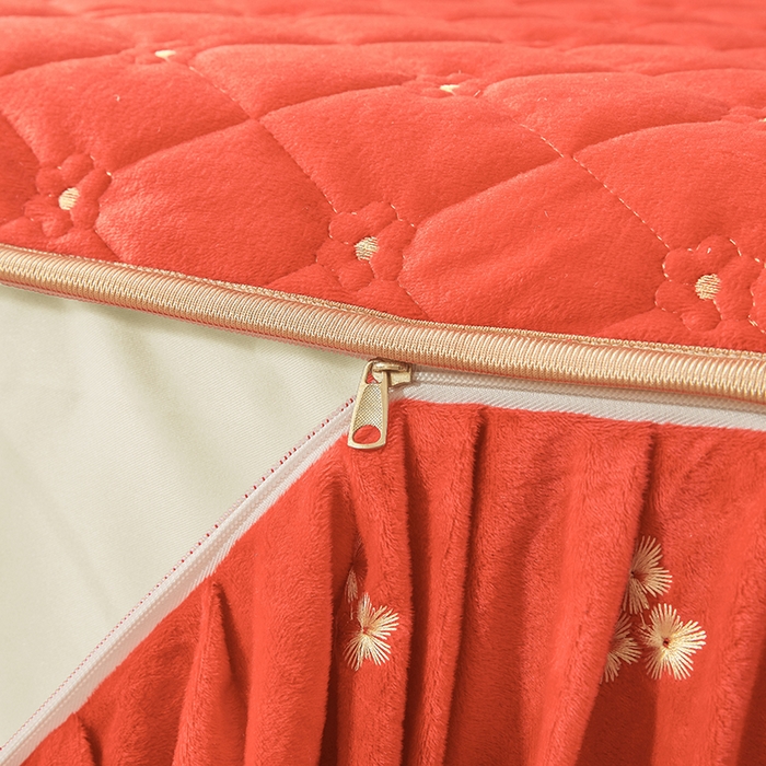 91家纺网 家纺一手货源 找家纺 罗艺轩 2025新款婴儿绒加厚保暖床裙式四件套-心语 心语-艾玛橙