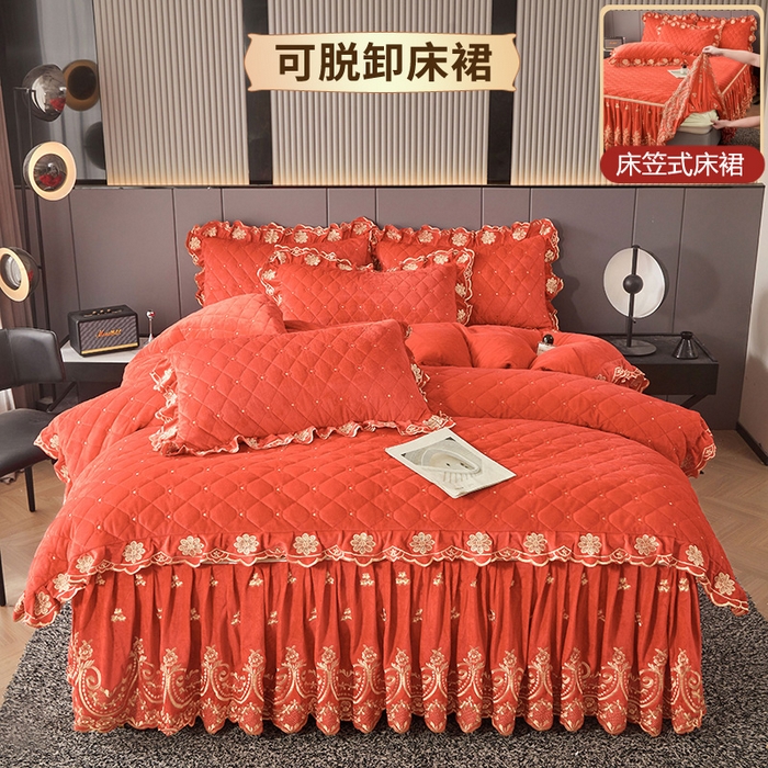 罗艺轩 2025新款婴儿绒加厚保暖床裙式四件套-心语 心语-艾玛橙