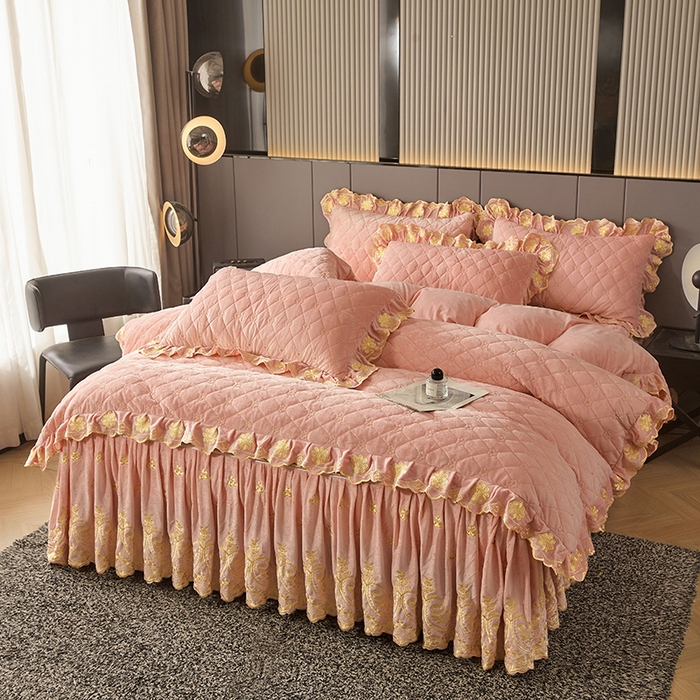 91家纺网 家纺一手货源 找家纺 罗艺轩 2025新款婴儿绒加厚保暖床裙式四件套-心语 心语-梦幻玉