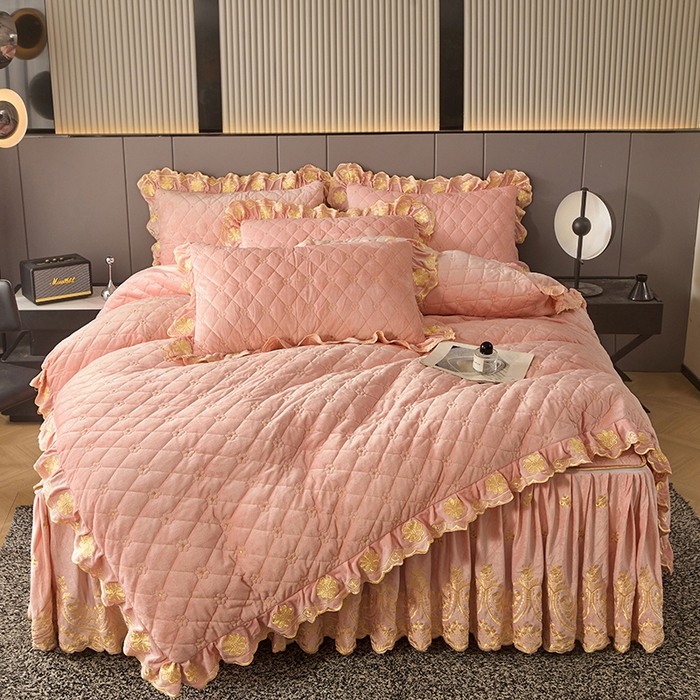 91家纺网 家纺一手货源 找家纺 罗艺轩 2025新款婴儿绒加厚保暖床裙式四件套-心语 心语-梦幻玉