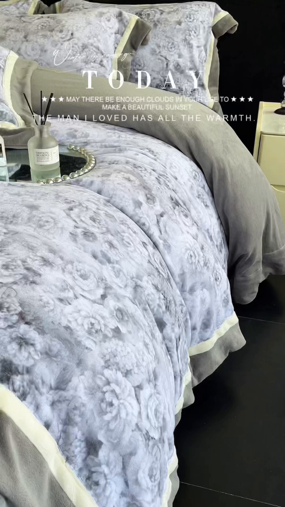 91家纺网 家纺一手货源 找家纺 娇逸家居 2025新款高克重A类数码印花牛奶绒双拼边款四件套 璎珞