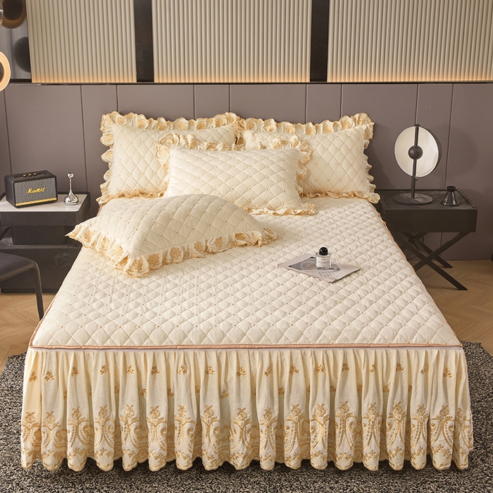 91家纺网 家纺一手货源 找家纺 罗艺轩 2025新款婴儿绒加厚保暖床裙式四件套-心语 心语-奶昔