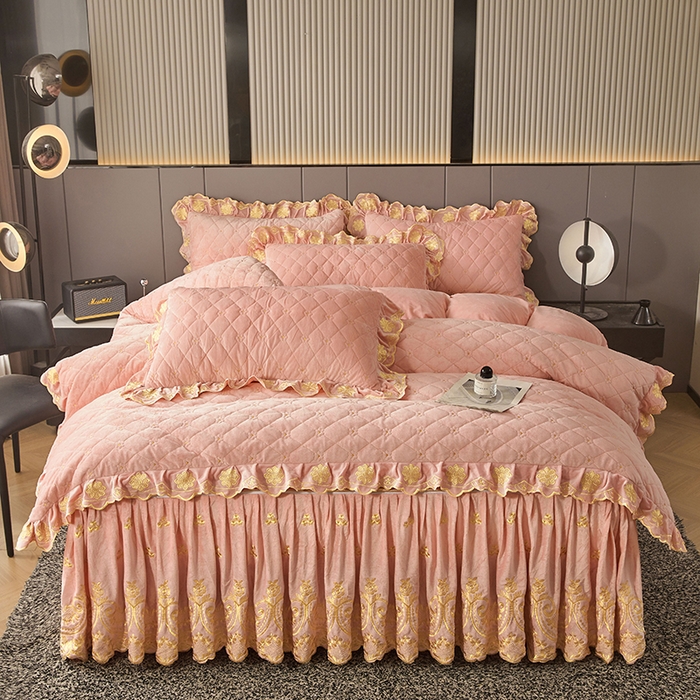 91家纺网 家纺一手货源 找家纺 罗艺轩 2025新款婴儿绒加厚保暖床裙式四件套-心语 心语-梦幻玉