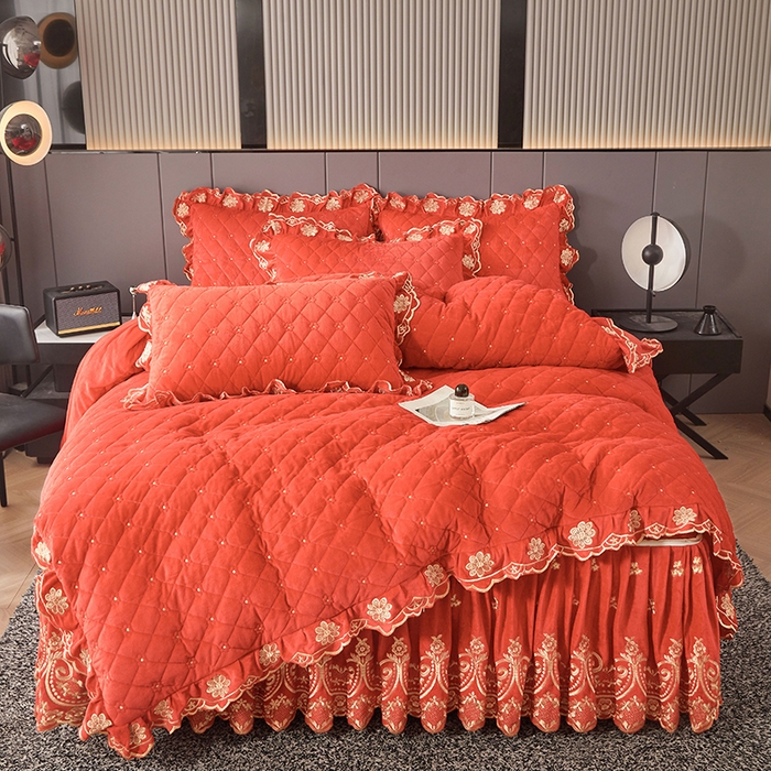 91家纺网 家纺一手货源 找家纺 （总）罗艺轩 2025新款婴儿绒加厚保暖床裙式三件套-心语