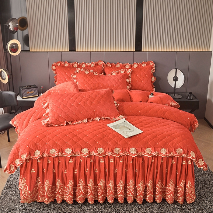 91家纺网 家纺一手货源 找家纺 （总）罗艺轩 2025新款婴儿绒加厚保暖床裙式三件套-心语