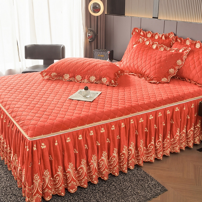 91家纺网 家纺一手货源 找家纺 （总）罗艺轩 2025新款婴儿绒加厚保暖床裙式三件套-心语