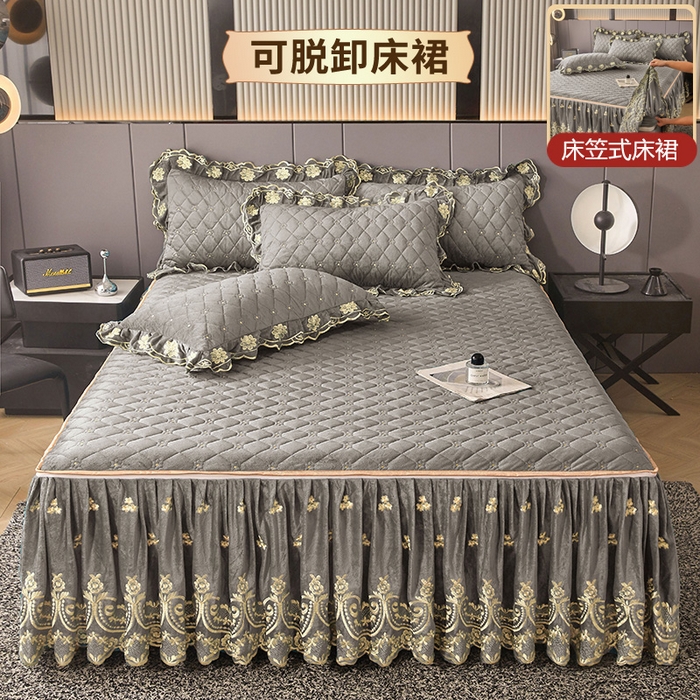 91家纺网 家纺一手货源 找家纺 （总）罗艺轩 2025新款婴儿绒加厚保暖床裙式三件套-心语