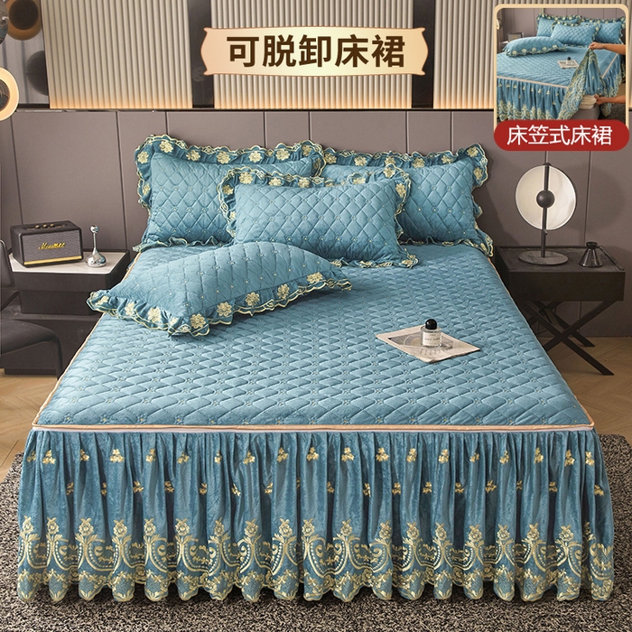 91家纺网 家纺一手货源 找家纺 （总）罗艺轩 2025新款婴儿绒加厚保暖床裙式三件套-心语