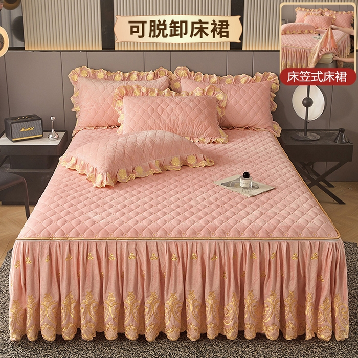 91家纺网 家纺一手货源 找家纺 （总）罗艺轩 2025新款婴儿绒加厚保暖床裙式三件套-心语