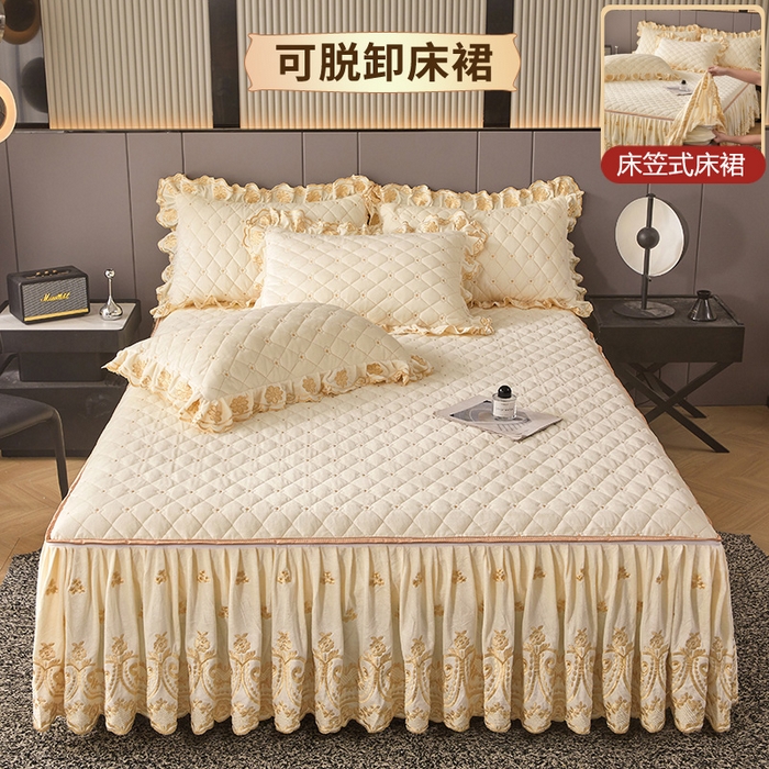 91家纺网 家纺一手货源 找家纺 （总）罗艺轩 2025新款婴儿绒加厚保暖床裙式三件套-心语