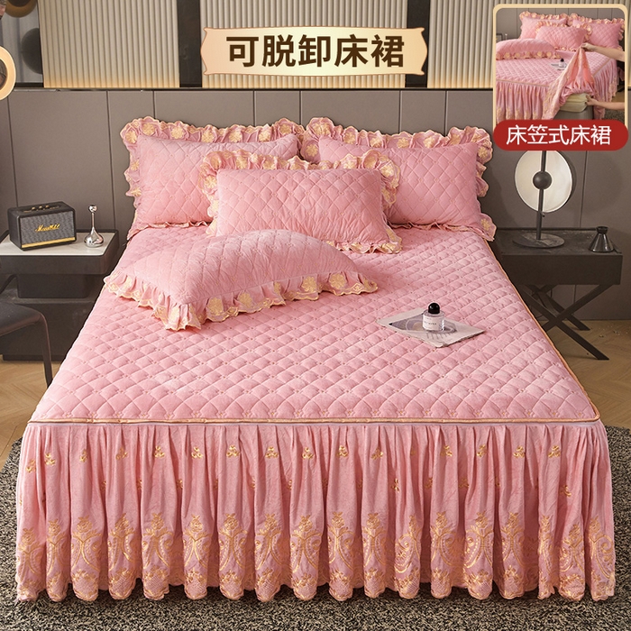 91家纺网 家纺一手货源 找家纺 （总）罗艺轩 2025新款婴儿绒加厚保暖床裙式三件套-心语