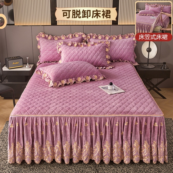 91家纺网 家纺一手货源 找家纺 （总）罗艺轩 2025新款婴儿绒加厚保暖床裙式三件套-心语