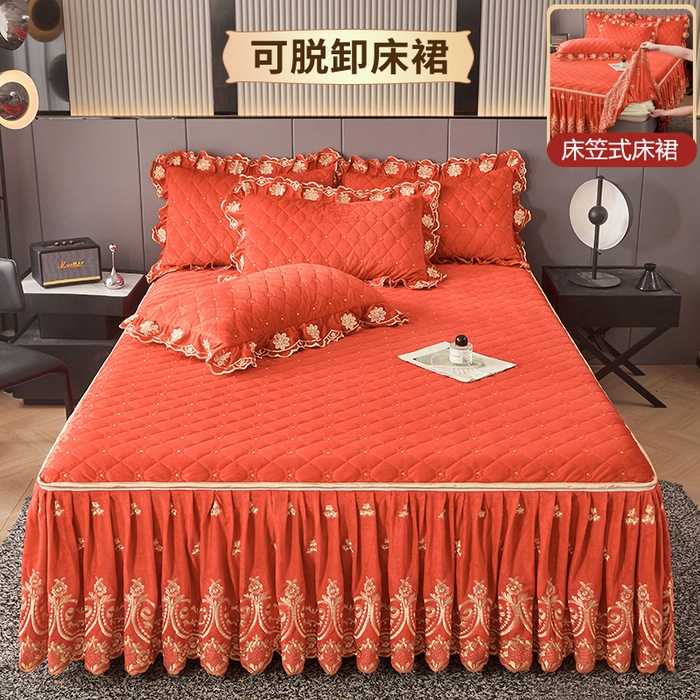 罗艺轩 2025新款婴儿绒加厚保暖床裙式三件套-心语 心语-艾玛橙