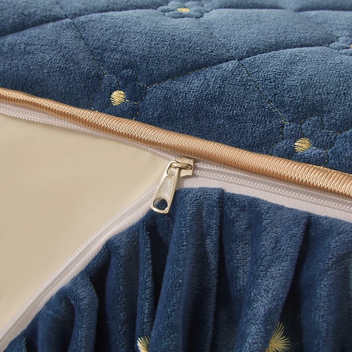 91家纺网 家纺一手货源 找家纺 罗艺轩 2025新款婴儿绒加厚保暖床裙式三件套-心语 心语-宝蓝