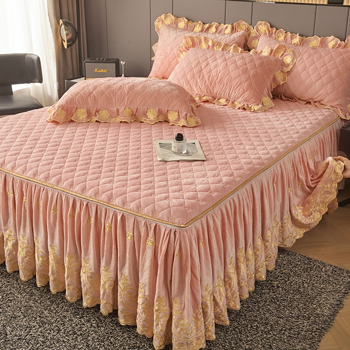 91家纺网 家纺一手货源 找家纺 罗艺轩 2025新款婴儿绒加厚保暖床裙式三件套-心语 心语-梦幻玉