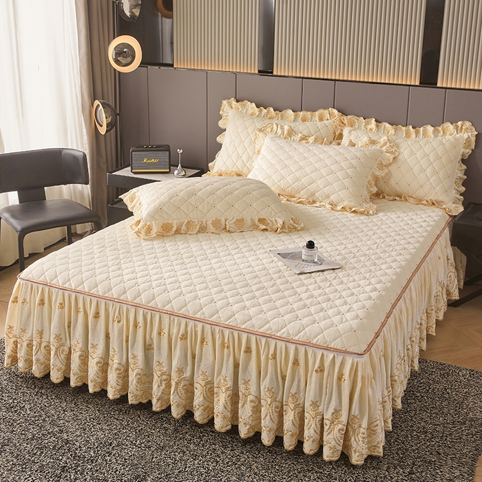 91家纺网 家纺一手货源 找家纺 罗艺轩 2025新款婴儿绒加厚保暖床裙式三件套-心语 心语-奶昔