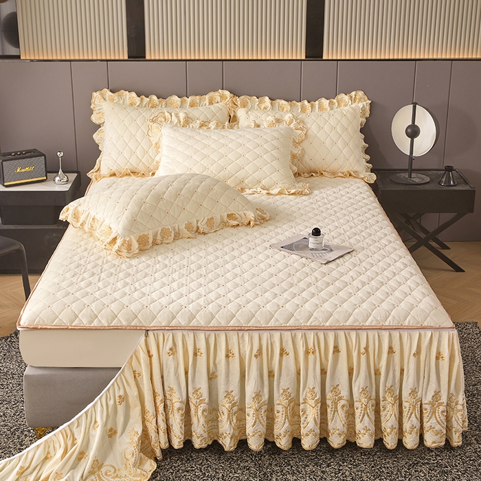 91家纺网 家纺一手货源 找家纺 罗艺轩 2025新款婴儿绒加厚保暖床裙式三件套-心语 心语-奶昔