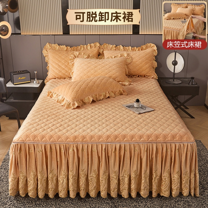 罗艺轩 2025新款婴儿绒加厚保暖床裙式三件套-心语 心语-香槟金