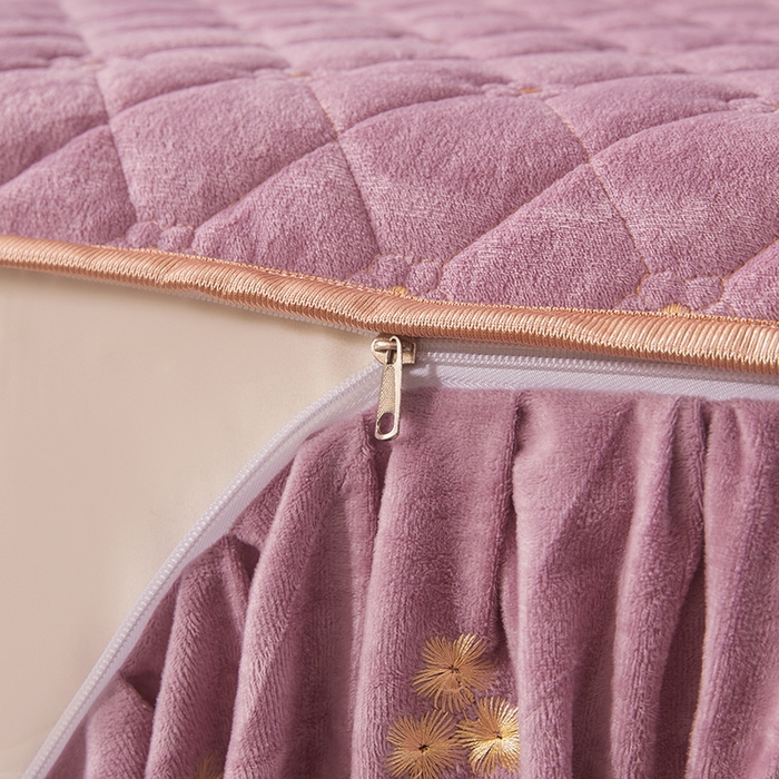 91家纺网 家纺一手货源 找家纺 罗艺轩 2025新款婴儿绒加厚保暖床裙式三件套-心语 心语-紫色