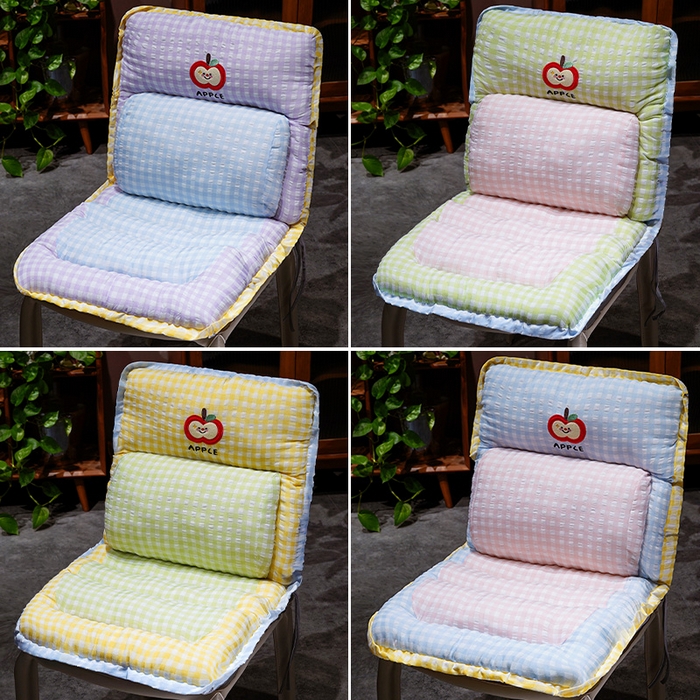 91家纺网 家纺一手货源 找家纺 仟亿莱 2025新款格纹苹果护腰横条连体坐垫 护腰绿粉横条