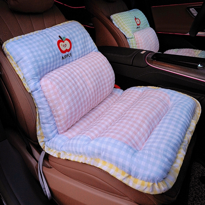 91家纺网 家纺一手货源 找家纺 仟亿莱 2025新款格纹苹果护腰横条连体坐垫 护腰绿粉横条