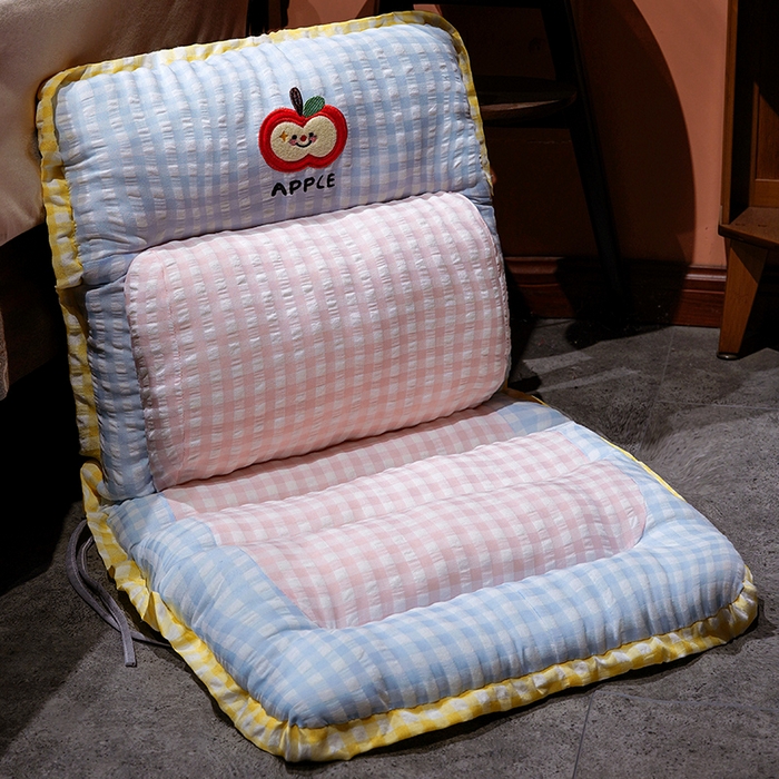 91家纺网 家纺一手货源 找家纺 仟亿莱 2025新款格纹苹果护腰横条连体坐垫 护腰绿粉横条