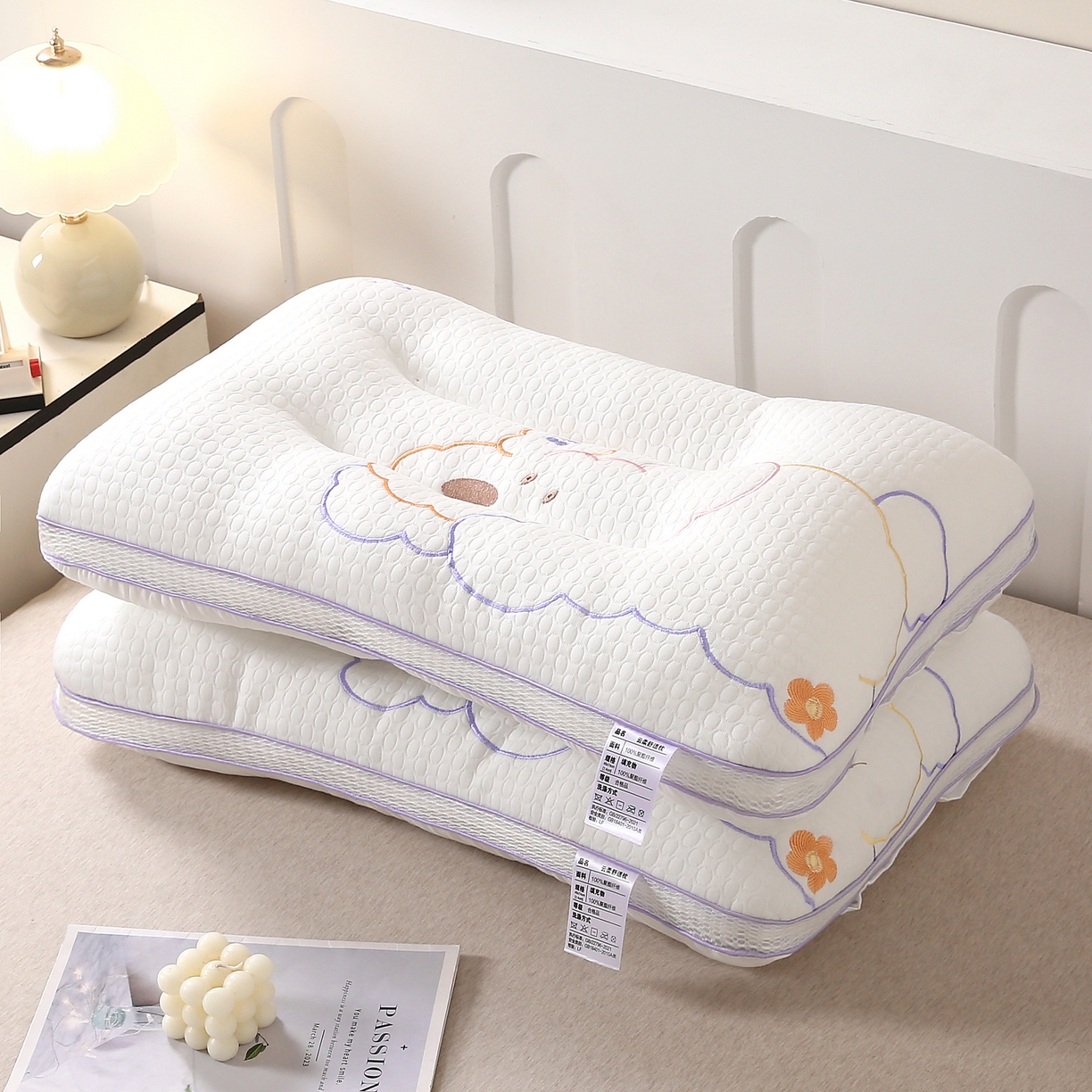 91家纺网 家纺一手货源 找家纺 （总）珍贝 2025新款云柔舒适枕按摩泡泡护颈枕婴童枕-happy狗