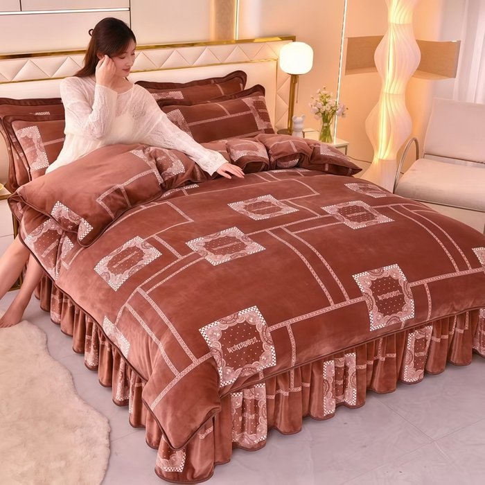 91家纺网 家纺一手货源 找家纺 （总）启扬 2025直播爆款新款8.5斤加厚高克重牛奶绒四件套床裙款法莱绒宝宝绒金貂绒