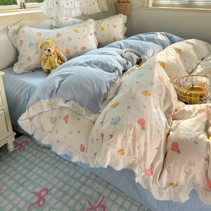 91家纺网 家纺一手货源 找家纺 （总）繁花家居 2025新款高弹线云感木棉多层纱花边超软四件套