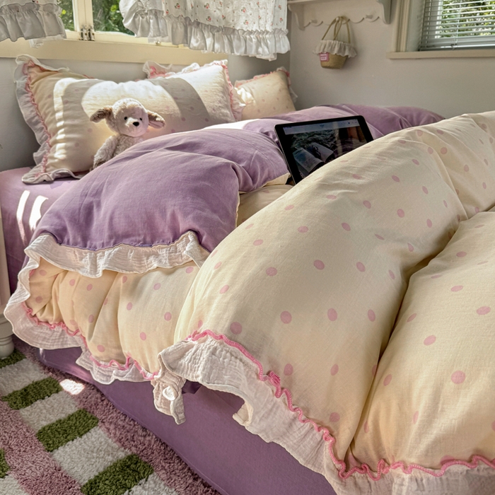 91家纺网 家纺一手货源 找家纺 （总）繁花家居 2025新款高弹线云感木棉多层纱花边超软四件套