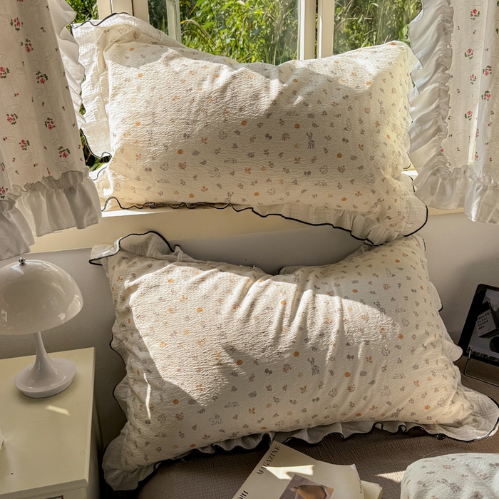 91家纺网 家纺一手货源 找家纺 繁花家居 2025新款高弹线云感木棉多层纱花边超软四件套 森林公园