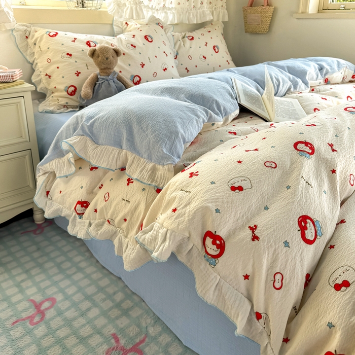 91家纺网 家纺一手货源 找家纺 （总）繁花家居 2025新款高弹线云感木棉多层纱花边超软四件套