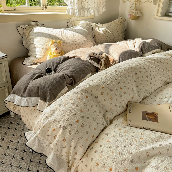 91家纺网 家纺一手货源 找家纺 （总）繁花家居 2025新款高弹线云感木棉多层纱花边超软四件套