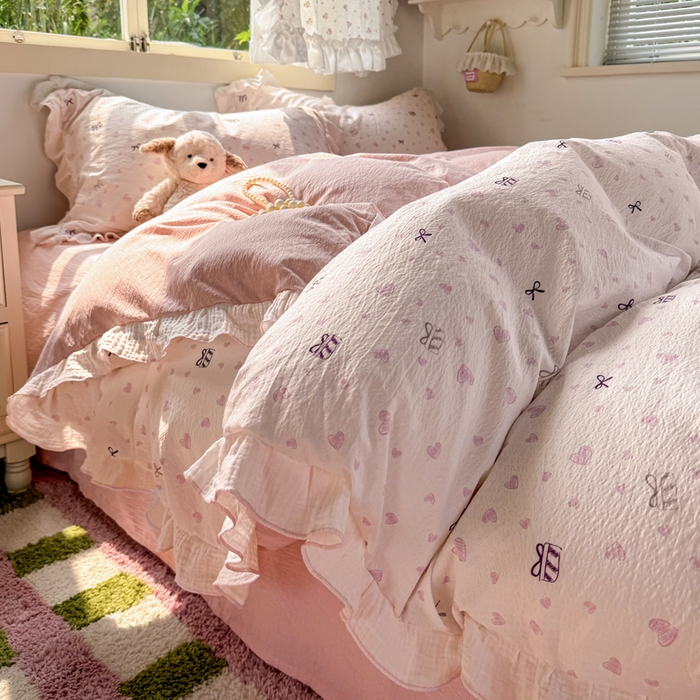 91家纺网 家纺一手货源 找家纺 （总）繁花家居 2025新款高弹线云感木棉多层纱花边超软四件套