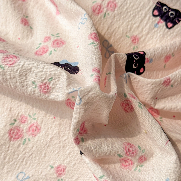 91家纺网 家纺一手货源 找家纺 繁花家居 2025新款高弹线云感木棉多层纱花边超软四件套 黑猫花花