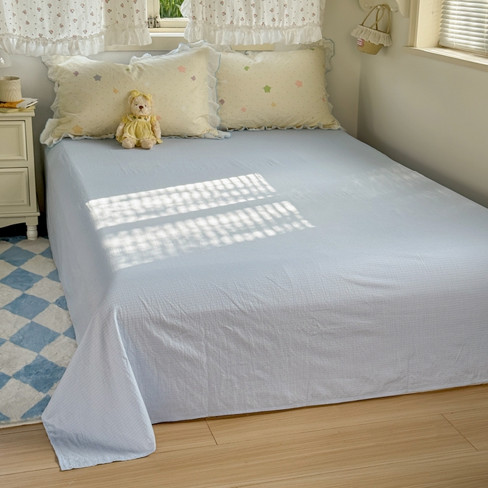 91家纺网 家纺一手货源 找家纺 繁花家居 2025新款高弹线云感木棉多层纱花边超软四件套 波点熊头