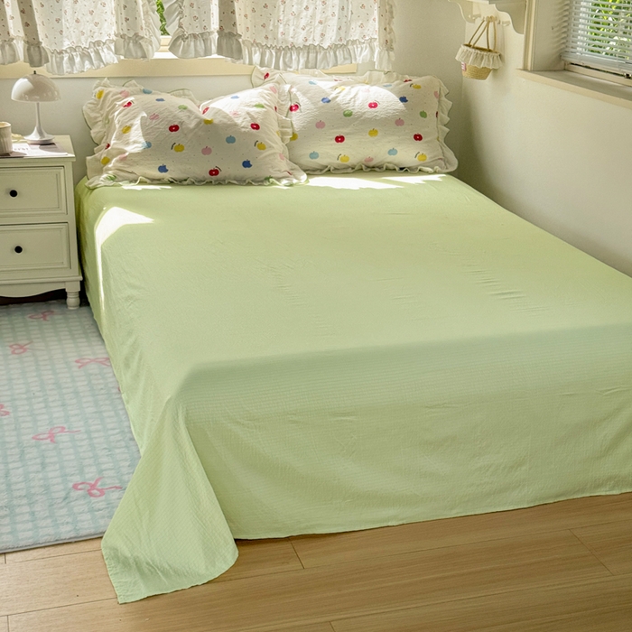 91家纺网 家纺一手货源 找家纺 繁花家居 2025新款高弹线云感木棉多层纱花边超软四件套 彩色苹果