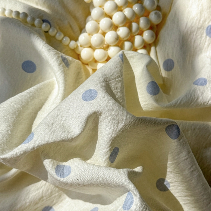 91家纺网 家纺一手货源 找家纺 繁花家居 2025新款高弹线云感木棉多层纱花边超软四件套 波点-蓝