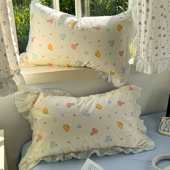 91家纺网 家纺一手货源 找家纺 繁花家居 2025新款高弹线云感木棉多层纱花边超软四件套 彩色南瓜